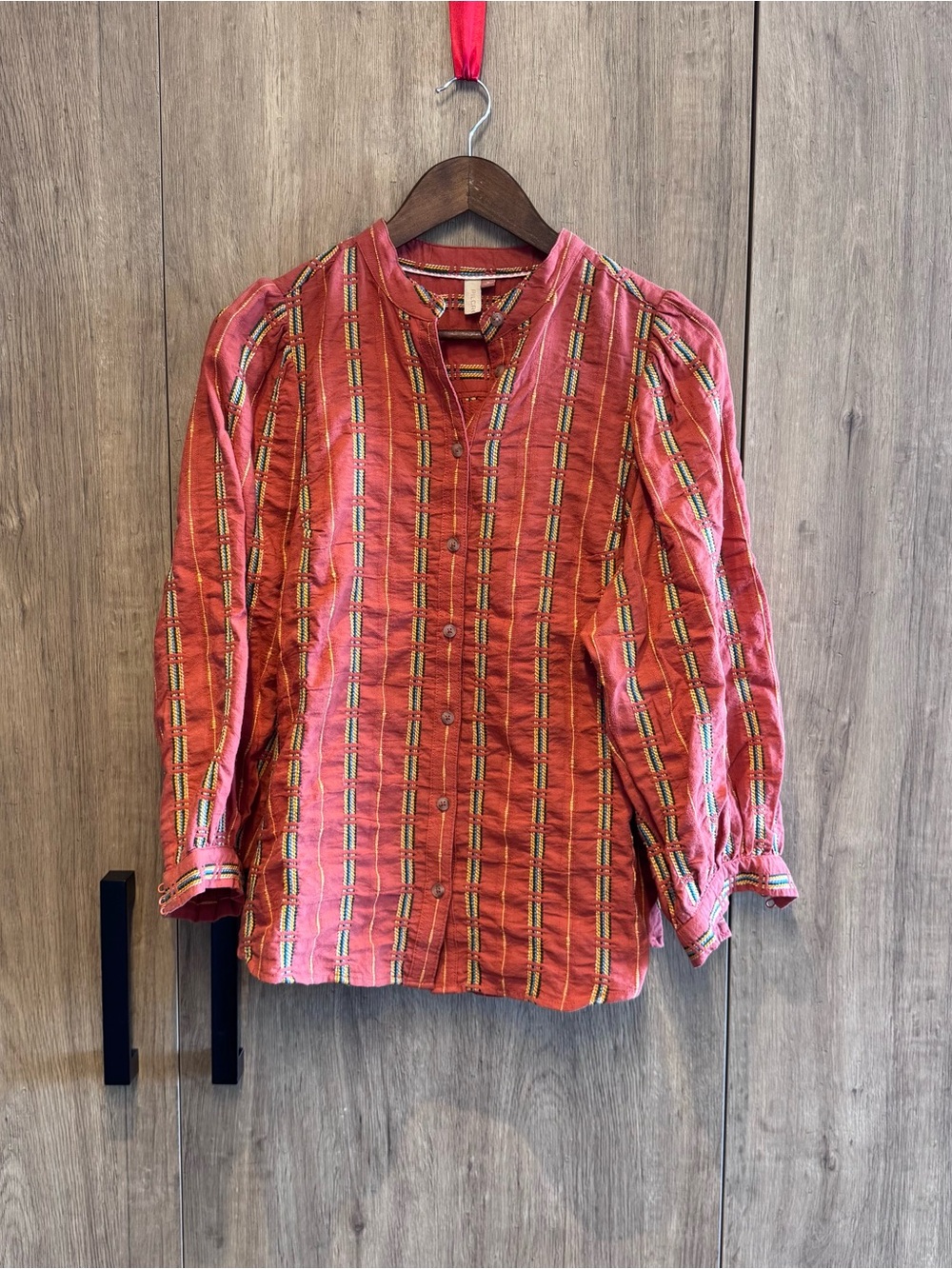 Western Anthropologie Pilcro Orange Rust Boho Button Down Shirt M Farmcore